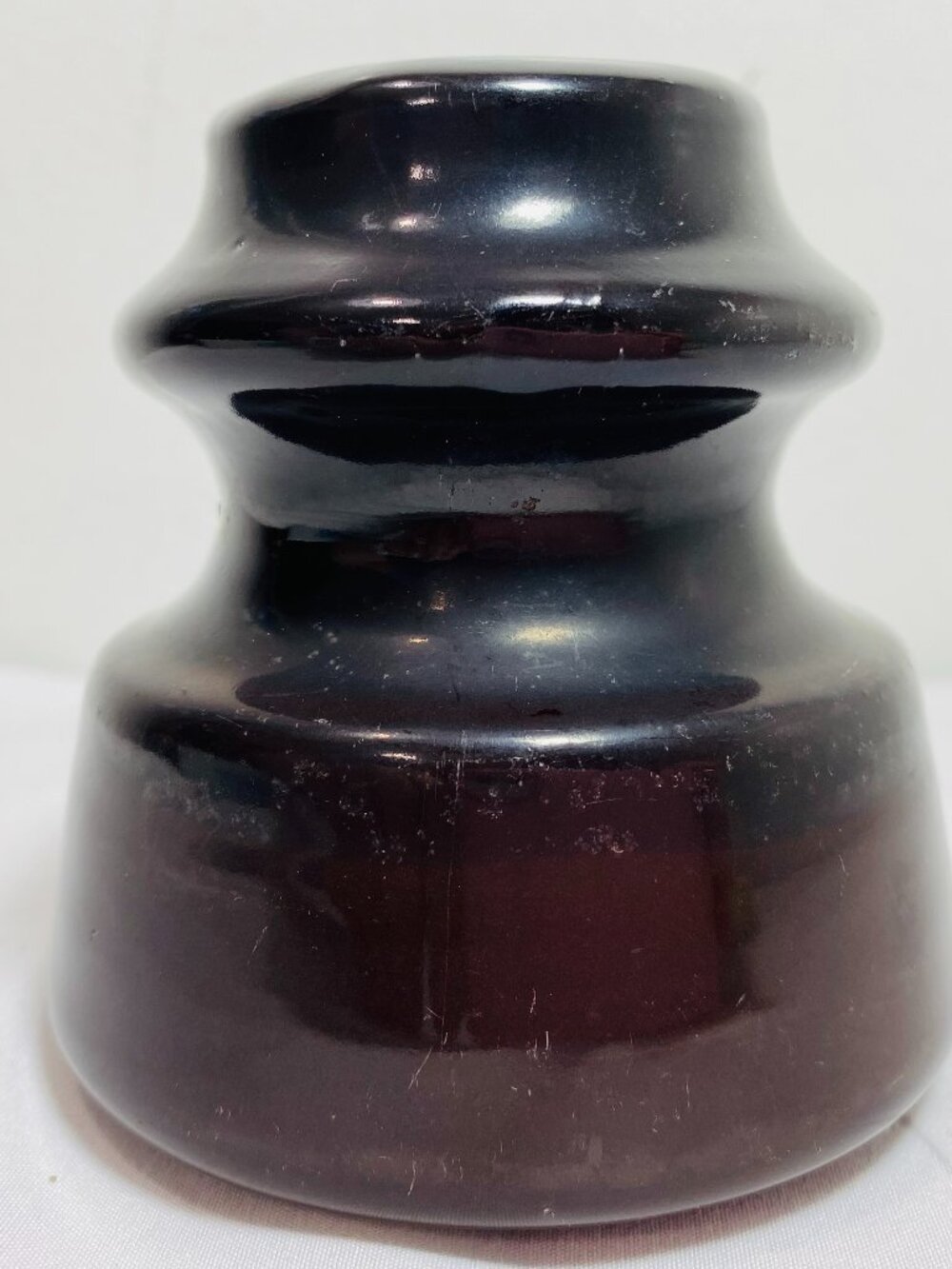 VNTG Locke Insulator Brown Glazed Porcelain 3.5" Stepped Petticoat Profile VGUC